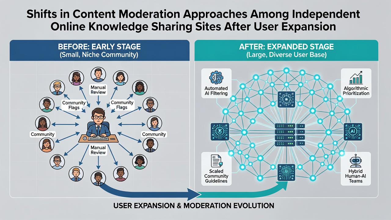 Shifts in Content Moderation Approaches Among Independent Online Knowledge Sharing Sites After User Expansion